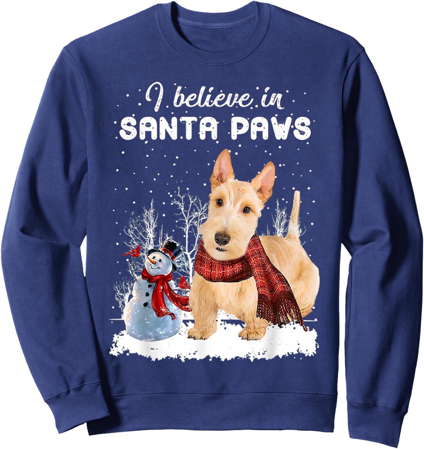 Cute Scottish Terrier Dog Christmas Snowman Christmas Pajama Sweatshirt - Sweatshirt | Navy