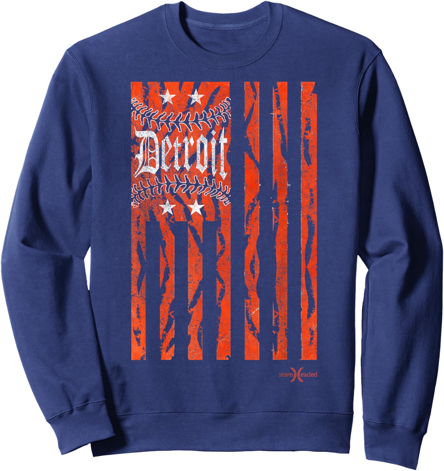 Vintage Detroit Baseball Flag with Tiger Stripes Sweatshirt - Sweatshirt | Navy