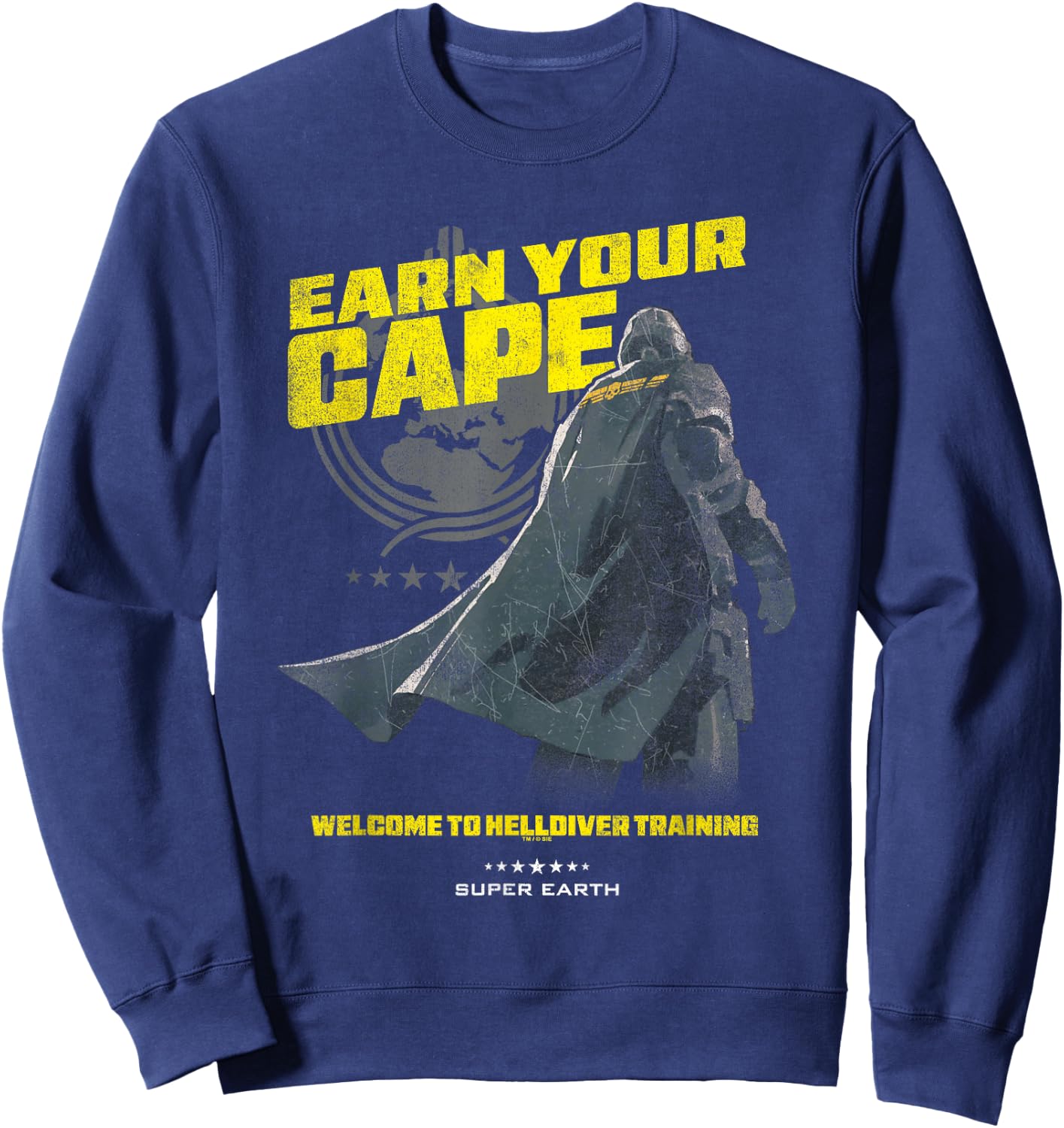 Helldivers 2 Earn Your Cape Super Earth Training Video Game Sweatshirt - Sweatshirt | Navy