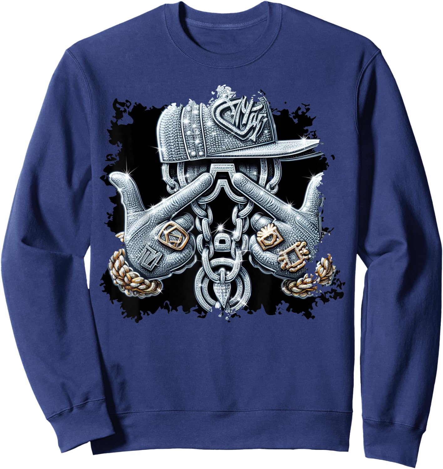 Hip Hop Gangster Bling Rapper , black Sweatshirt - Sweatshirt | Navy