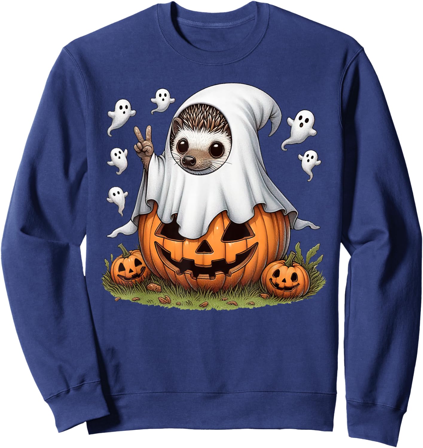 Funny Hedgehog Boo Halloween Ghost Kids Sweatshirt - Sweatshirt | Navy
