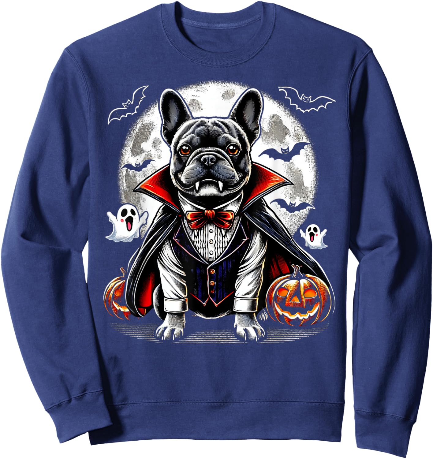 Spooky French Bulldog Halloween Vampire Pumpkin Ghosts Puppy Men Women Kids Sweatshirt - Sweatshirt | Navy