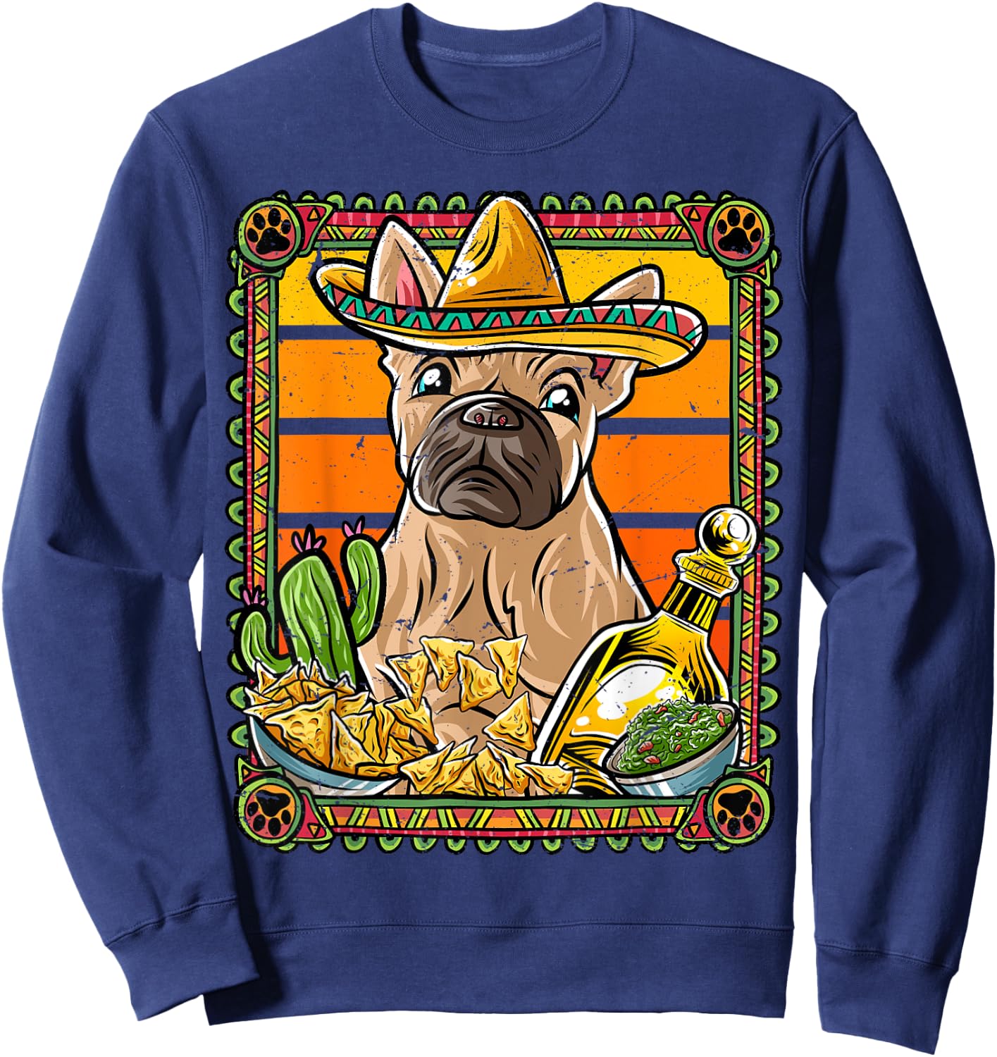 French Bulldog Cinco De Mayo Mexican Sombrero Frenchie Dog Sweatshirt - Sweatshirt | Navy