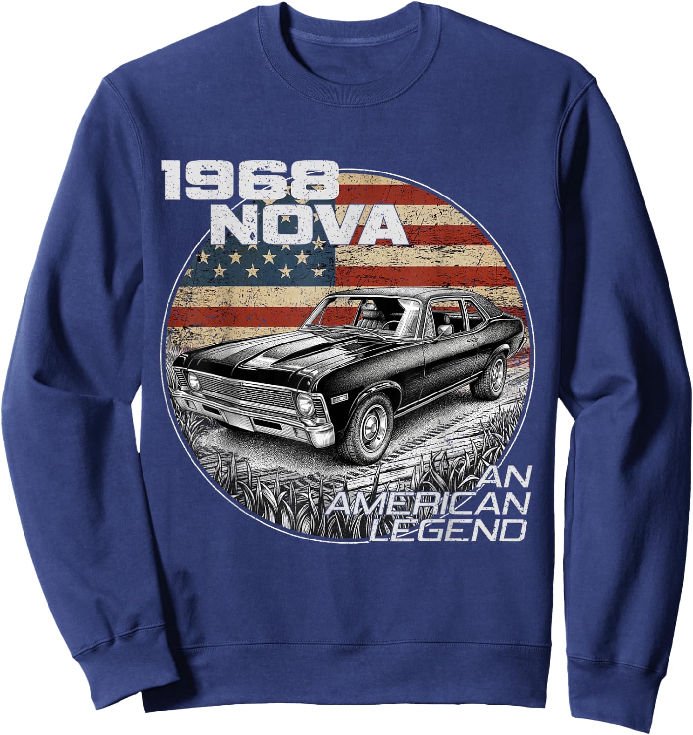 1968 68 Nova Silhouette Muscle Car American Flag Sweatshirt - Sweatshirt | Navy