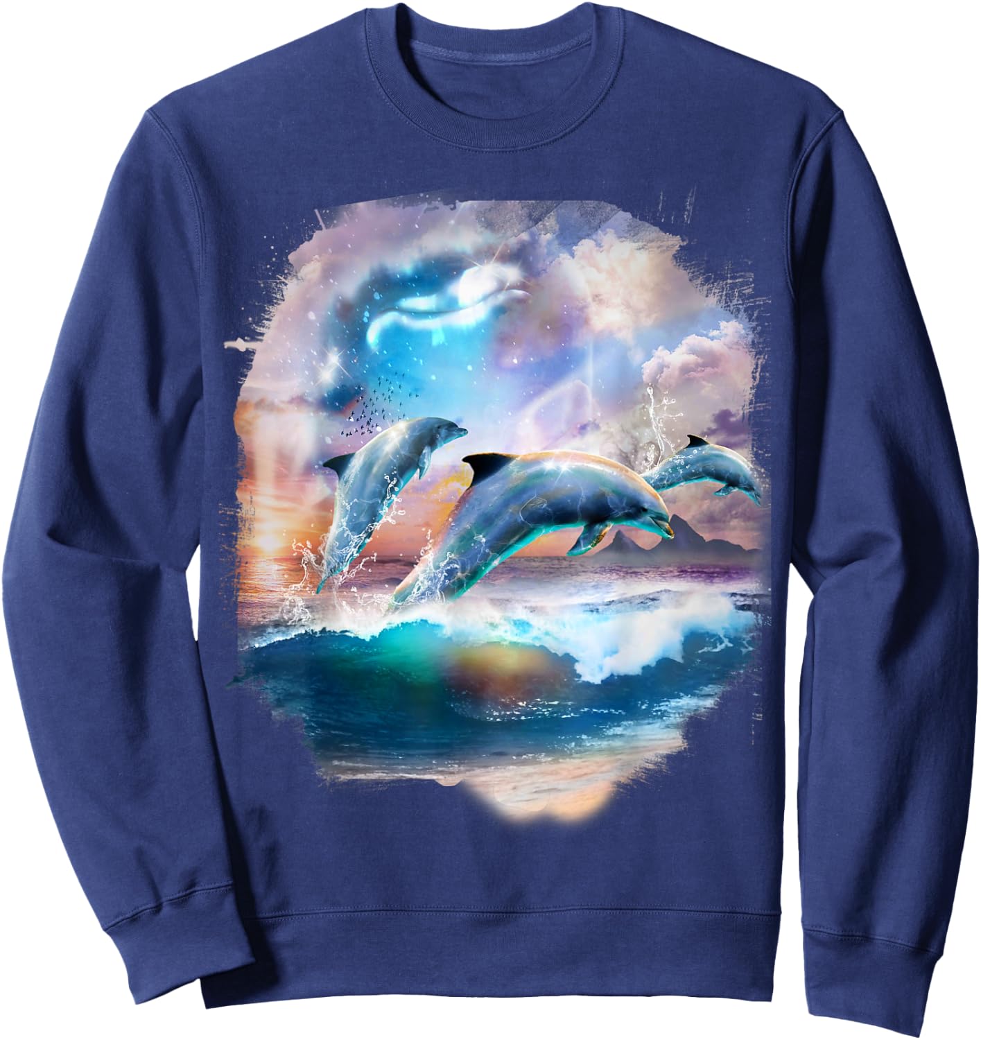 Dolphin Family, Dolphins in Clouds at Beach Sweatshirt - Sweatshirt | Navy