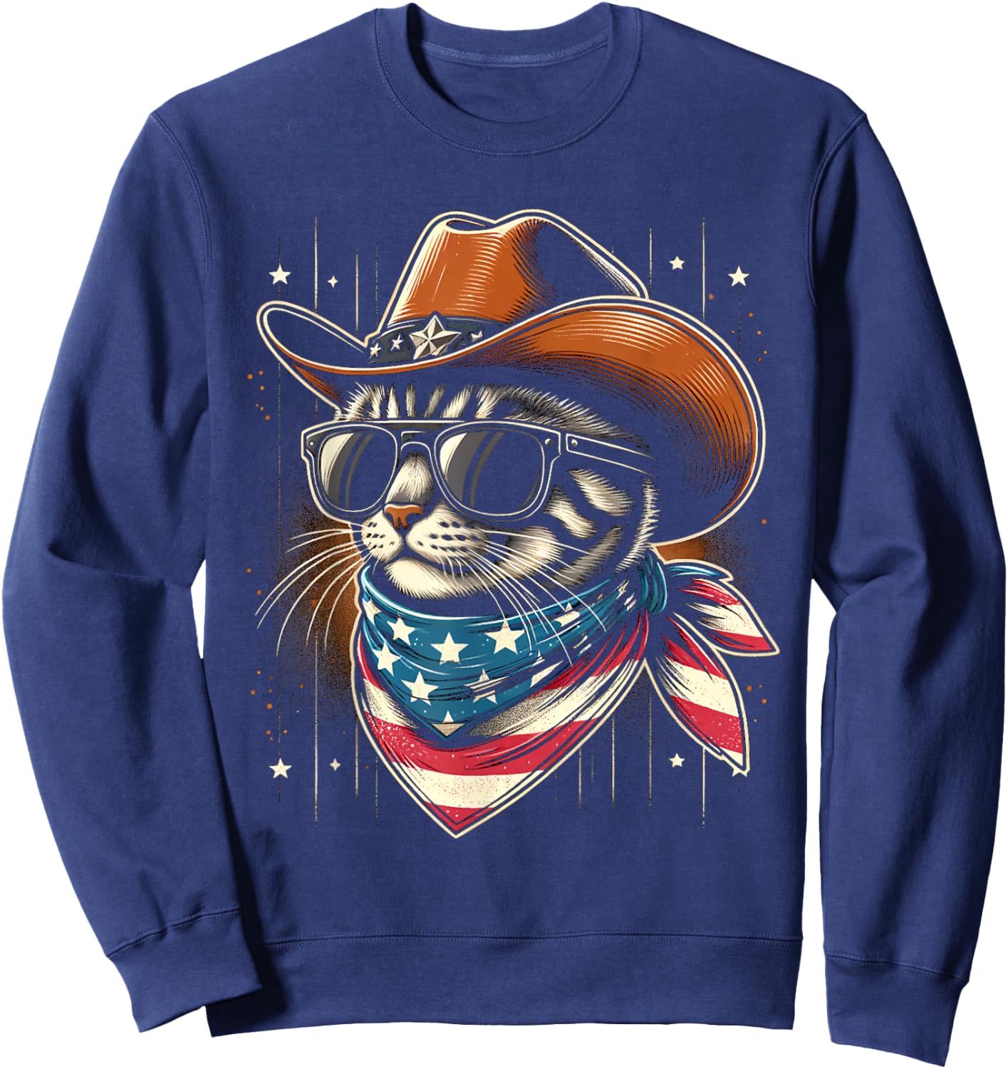 Funny Patriotic Cowboy Cat 4th of July Women Kids Sweatshirt - Sweatshirt | Navy