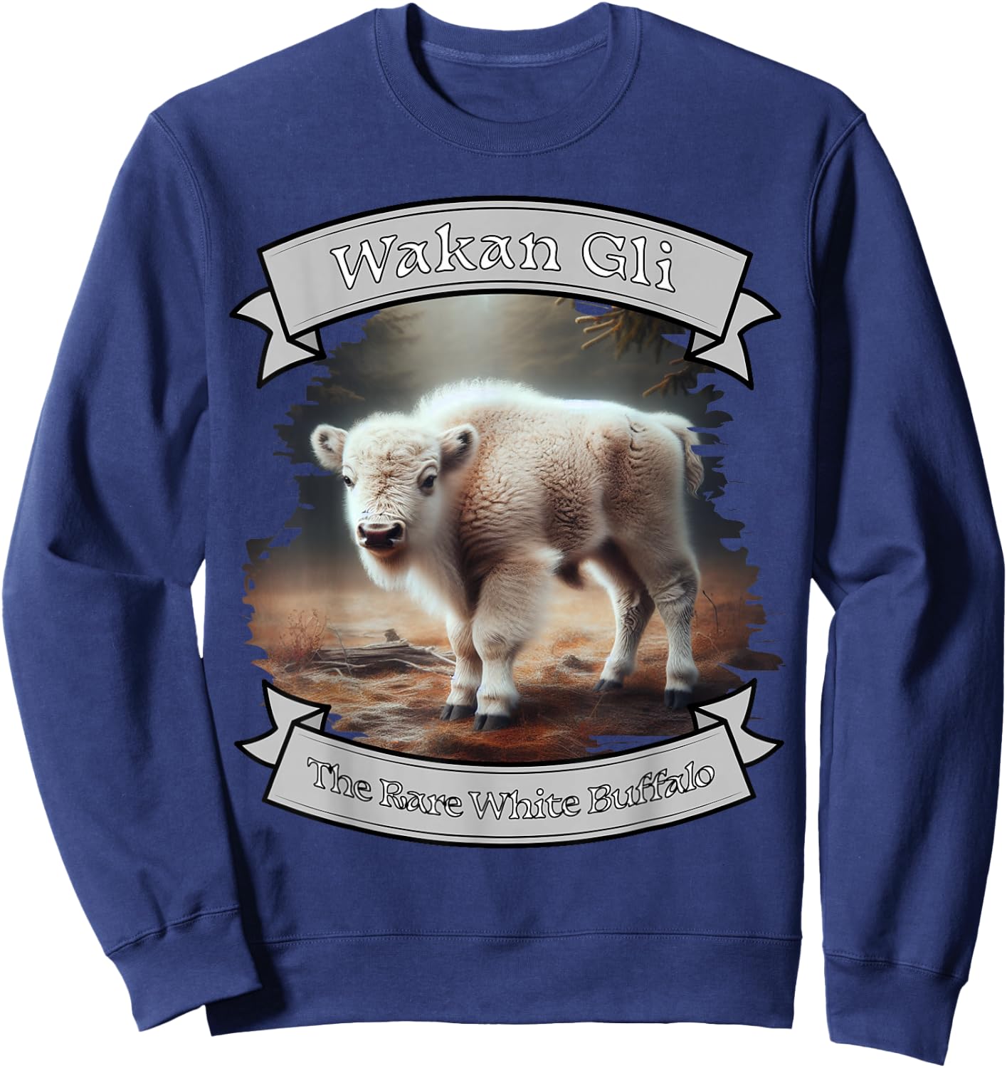 Rare White Buffalo Calf The Lakota Nation Prophecy Wakan Gli Sweatshirt - Sweatshirt | Navy
