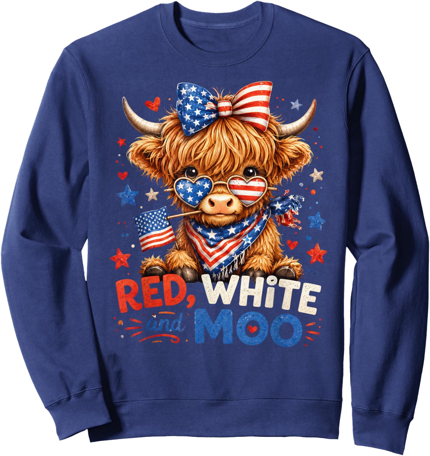 Red White and Moo Cow Shirt 4th of July 250 Years Patriotic Sweatshirt - Sweatshirt | Navy