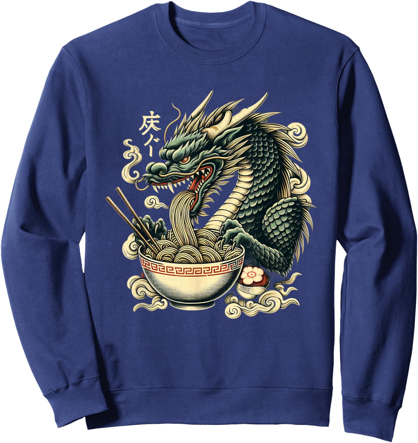 Dragon Ramen Kawaii Neko Japanese Noodles Aesthetic Sweatshirt - Sweatshirt | Navy