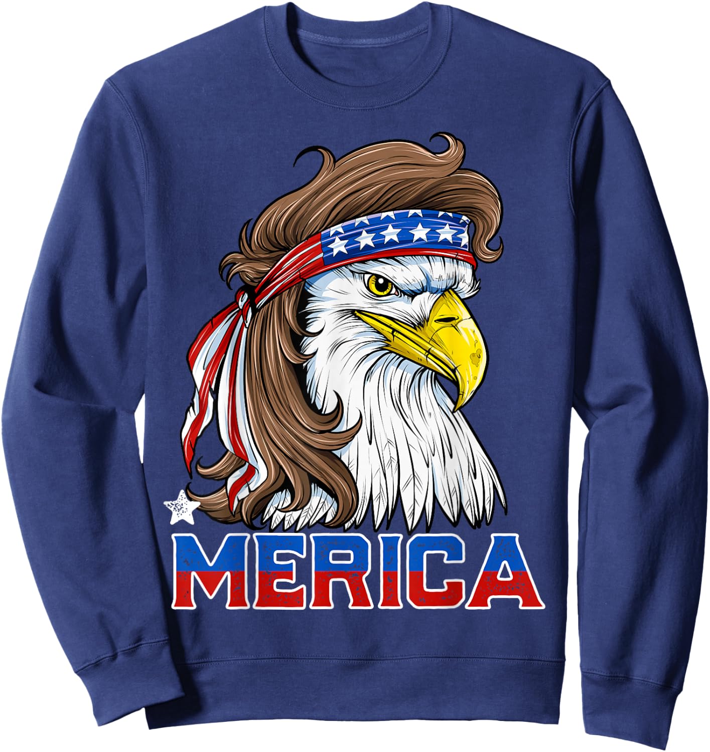 Merica Eagle Mullet 4th of July Men Women American Flag USA Sweatshirt - Sweatshirt | Navy