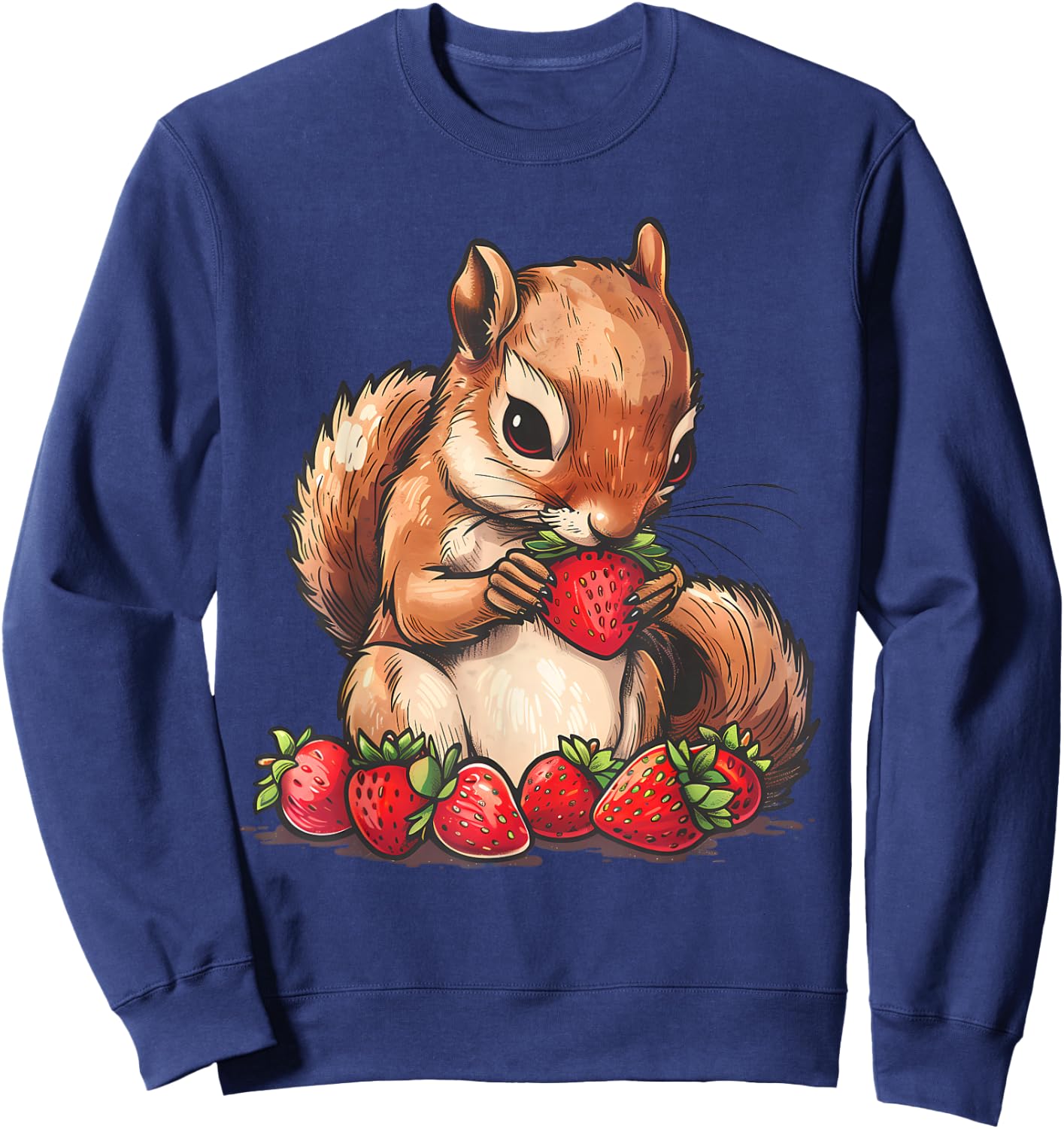 Strawberry Squirrel Artwork Strawberry Fruit Cute Squirrel Sweatshirt - Sweatshirt | Navy