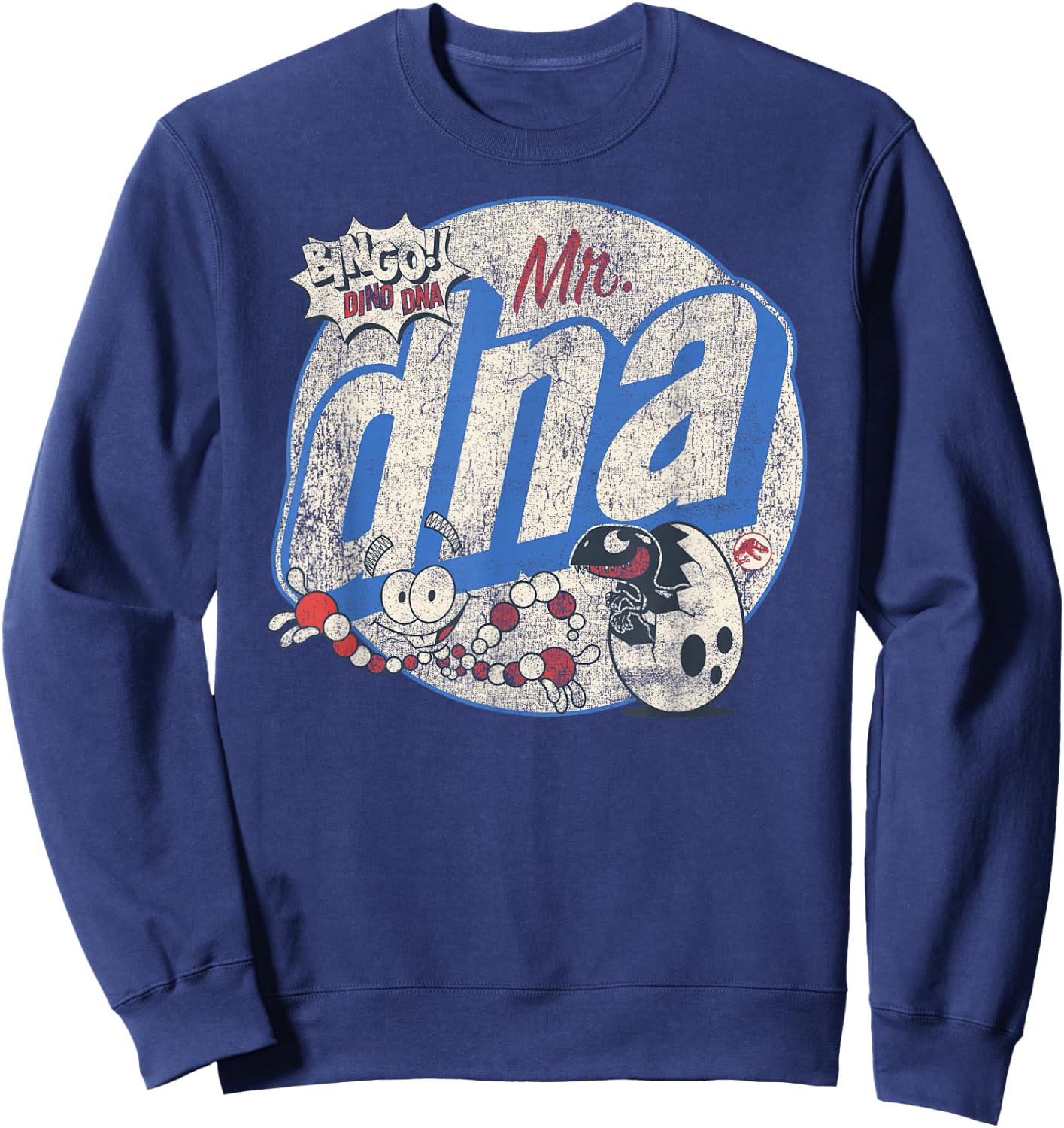 Jurassic World Retro Mr. DNA Bingo Dino Logo Small Sweatshirt - Sweatshirt | Navy
