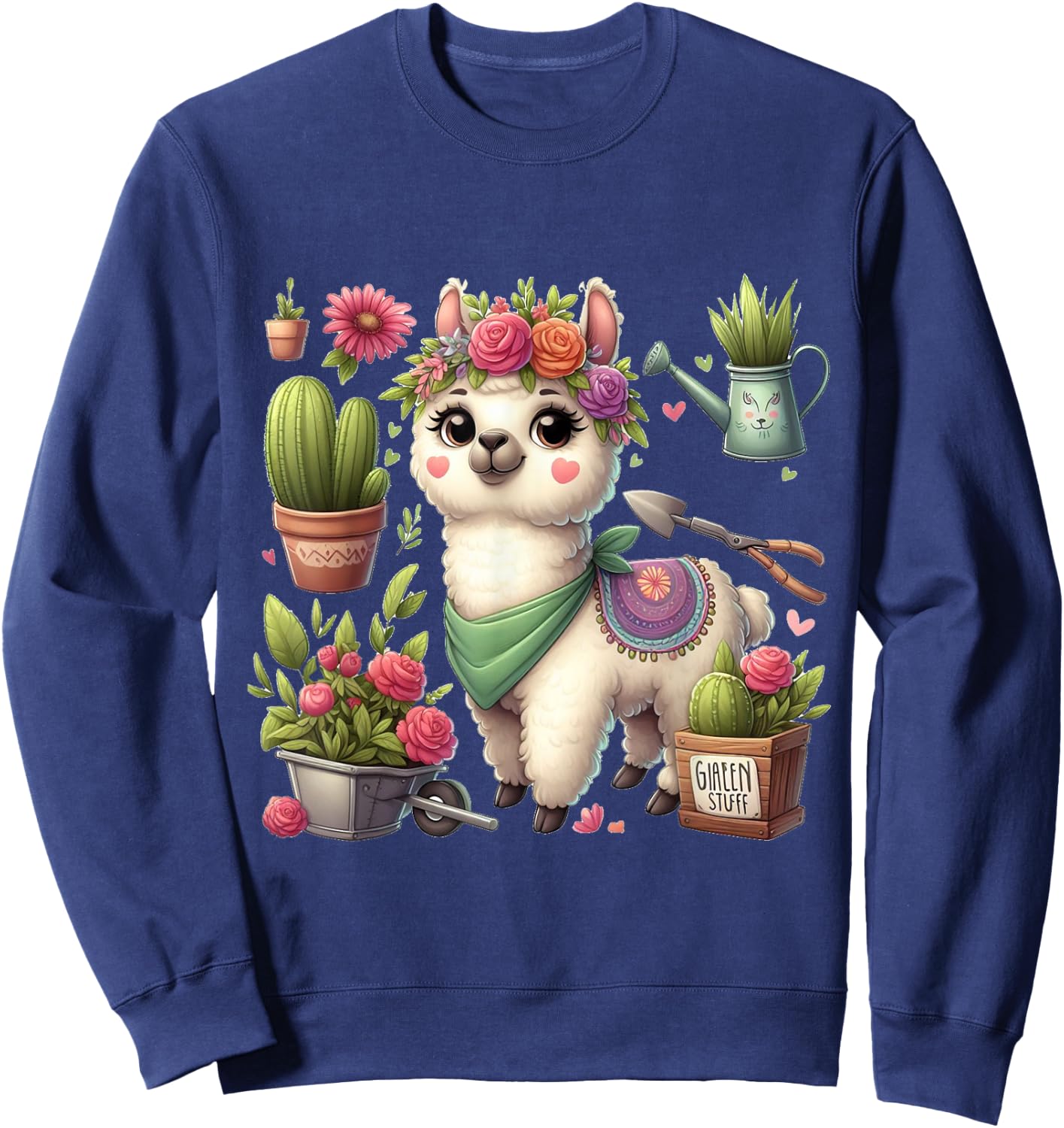 Lama Flowers Cactus Garden Plants Florist Gardener Sweatshirt - Sweatshirt | Navy