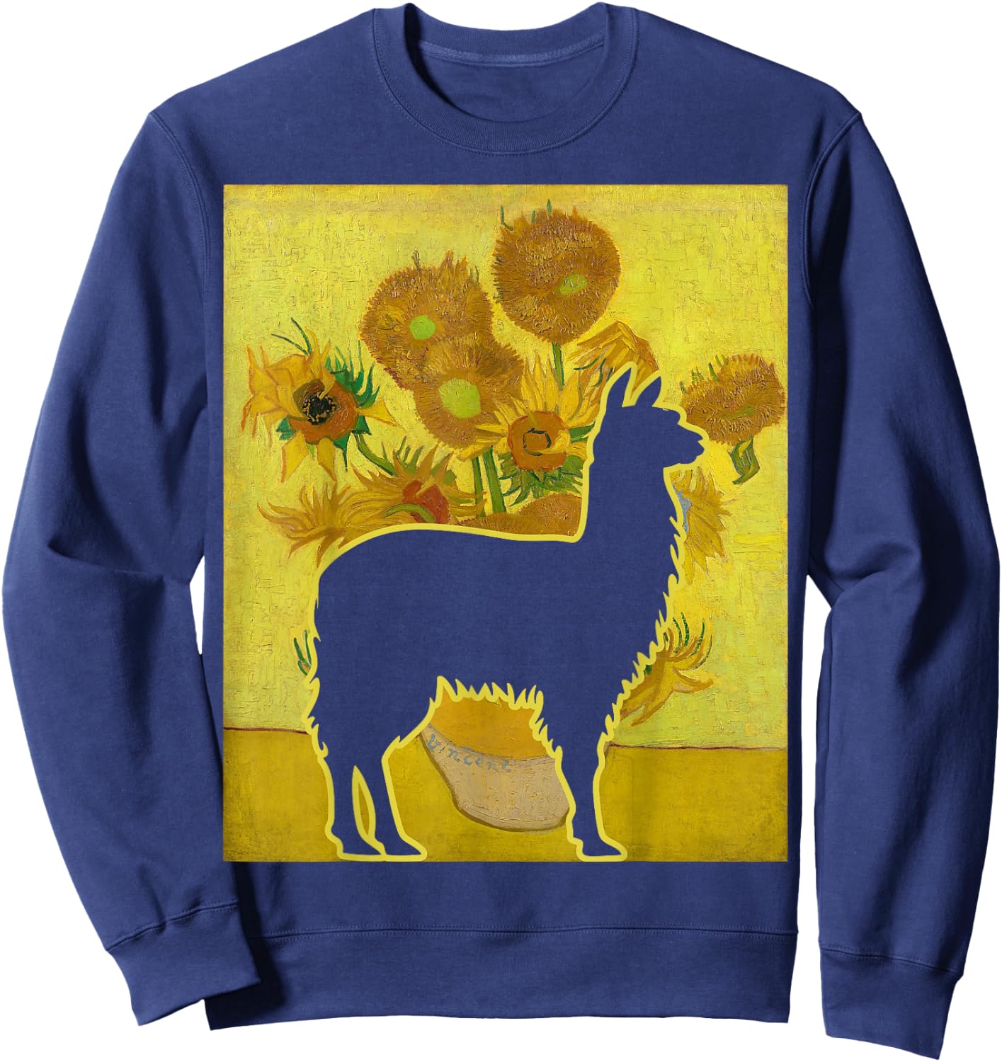 Llama Sunflowers Alpaca Van Gogh Llama Painting Sweatshirt - Sweatshirt | Navy