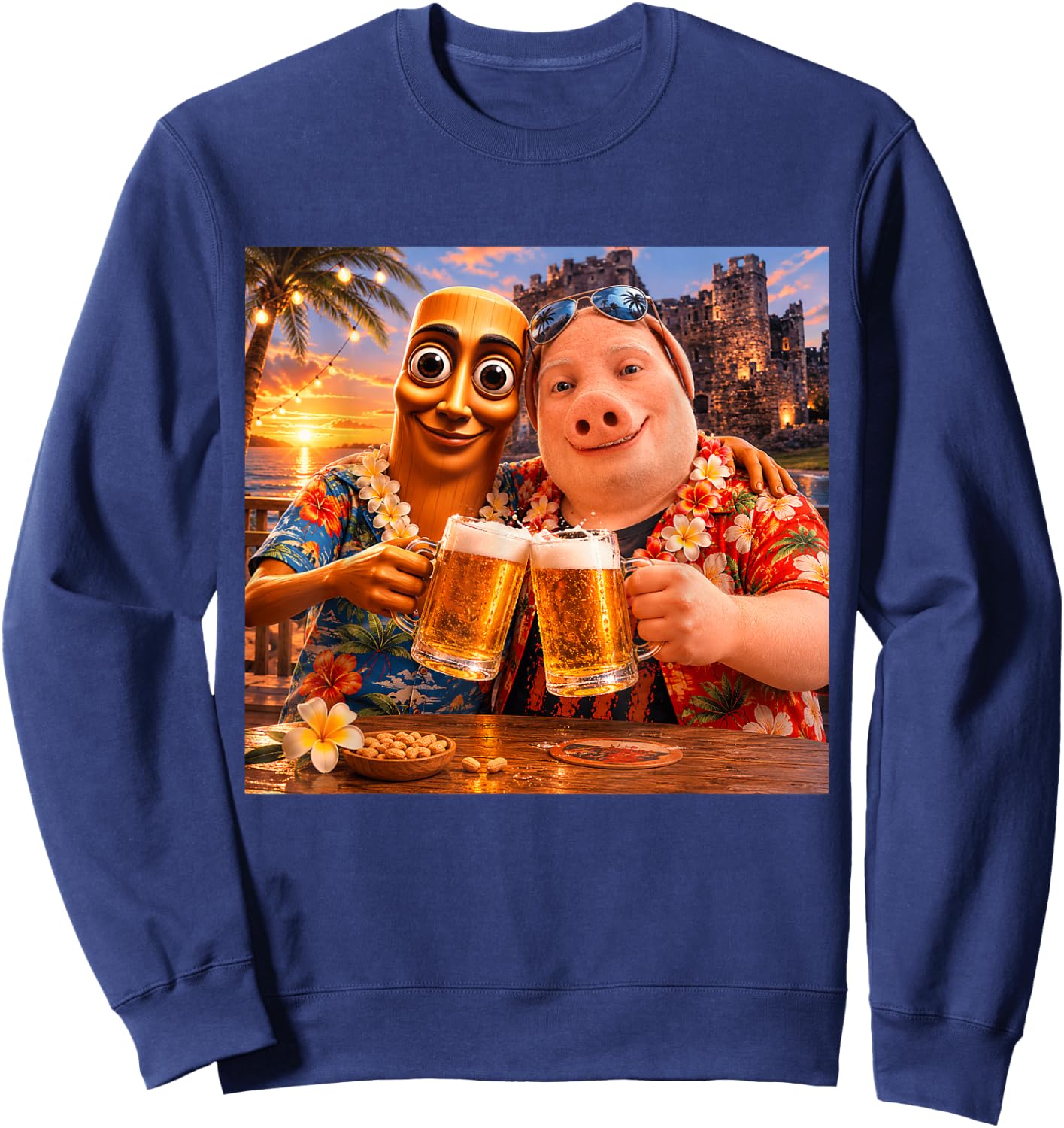 Bier Trinken am Strand, Sommerstimmung, Tung Sahur, Meme, John Pork Sweatshirt - Sweatshirt | Navy