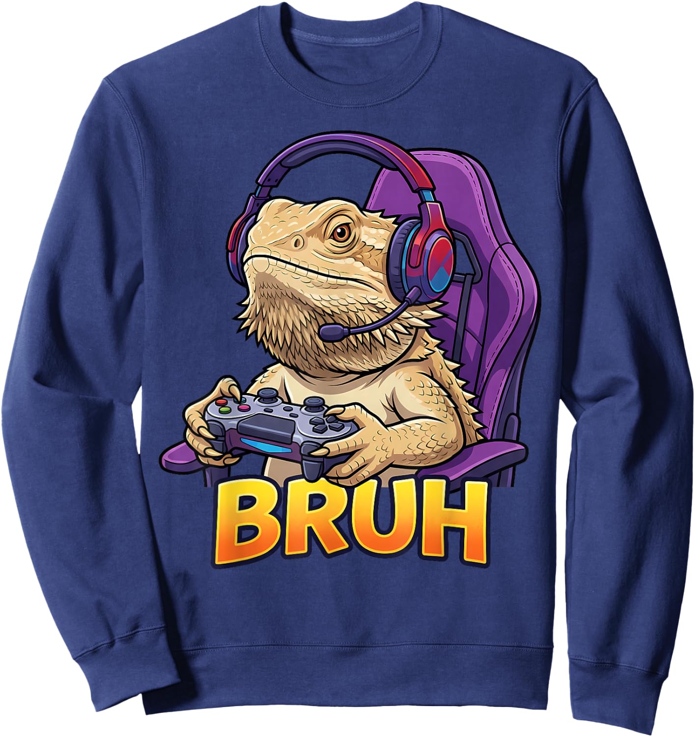 Funny Bearded Dragon Gamer Bruh Meme Controller Gaming Boys Sweatshirt - Sweatshirt | Navy