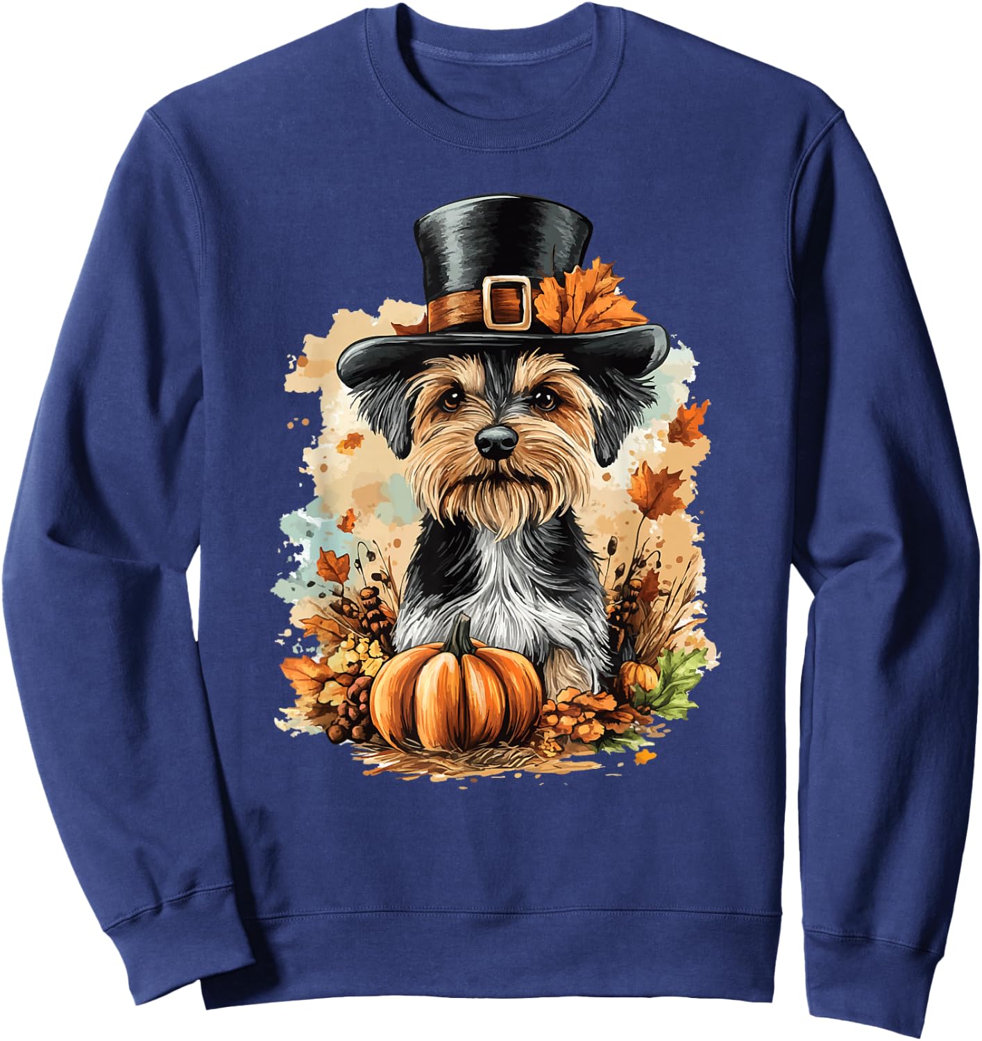 Yorkshire Terrier Dog Yorkie Autumn Fall Thanksgiving Sweatshirt - Sweatshirt | Navy