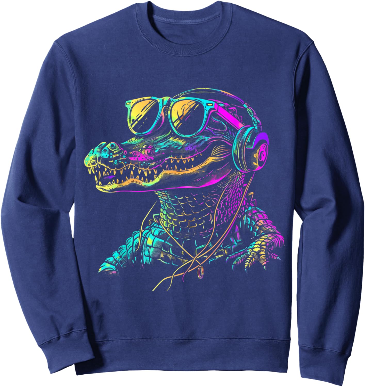 Alligator Headphones Music DJ Gator Crocodile Reptile Funny Sweatshirt - Sweatshirt | Navy