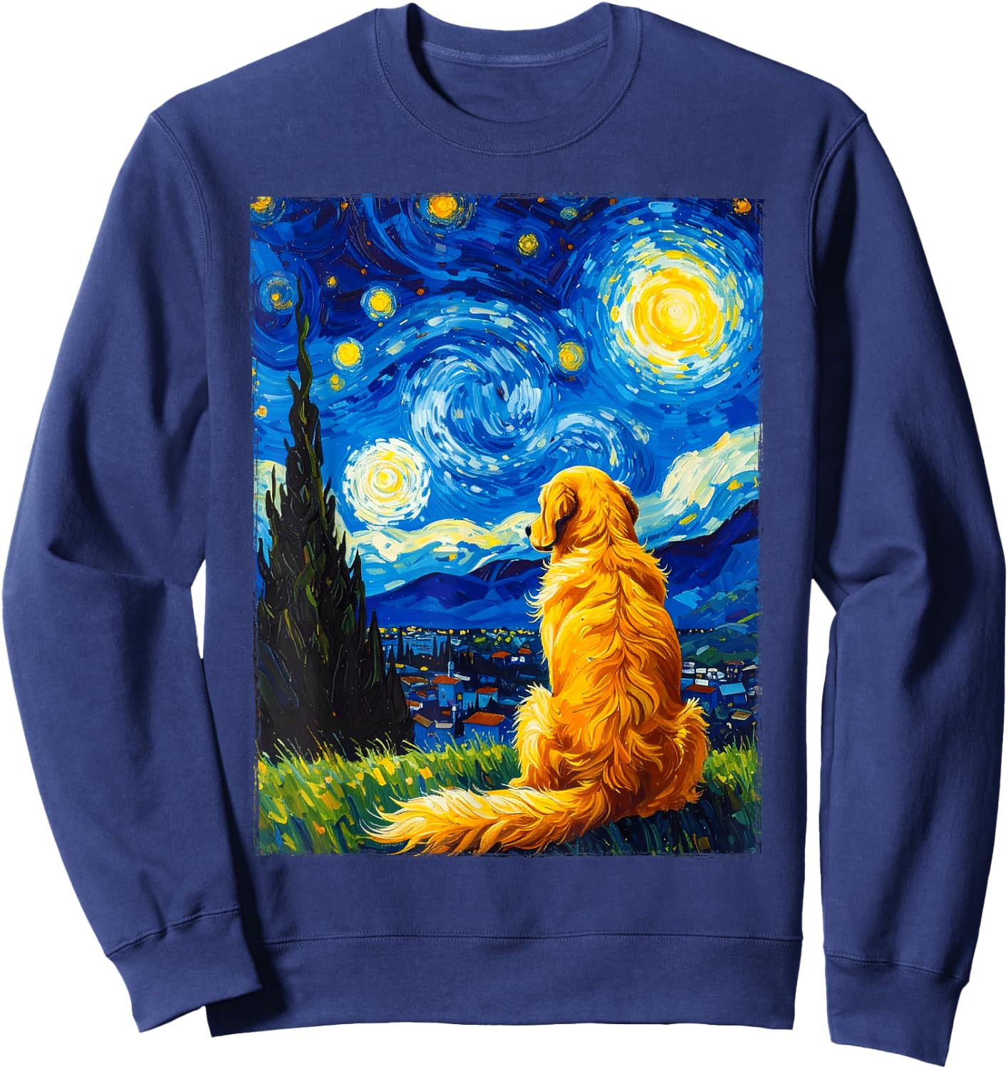 Van Gogh Starry Night Painting Golden Retriever Dog Sweatshirt - Sweatshirt | Navy