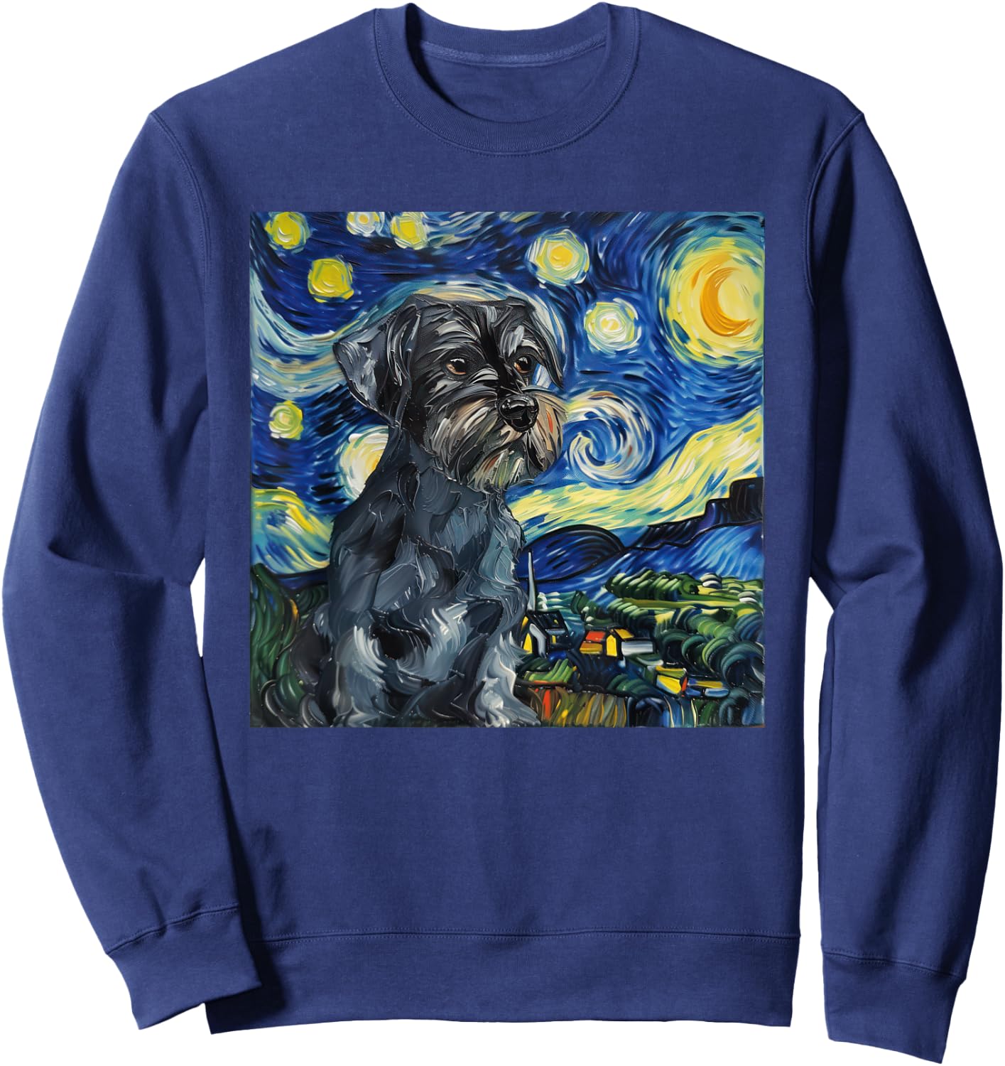 Miniature Schnauzer Dog Van Gogh Style Starry Night Sweatshirt - Sweatshirt | Navy