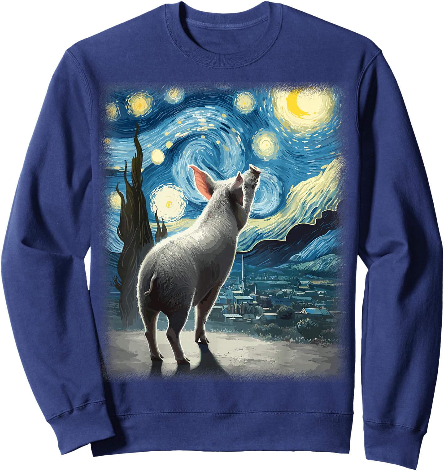 Pig Star Gazer - Artistic Van Gogh Style Starry Night Pig Sweatshirt - Sweatshirt | Navy