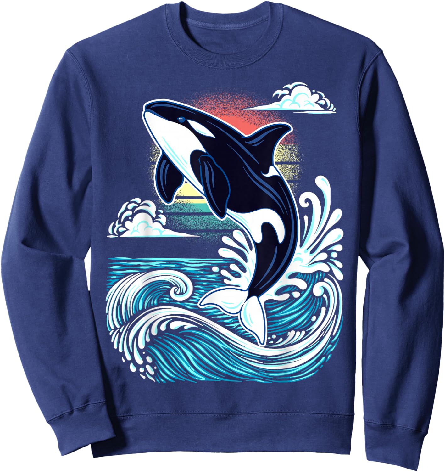 Orca Ocean Wildlife Illustration - Marine Mammal Graphic Sweatshirt - Sweatshirt | Navy