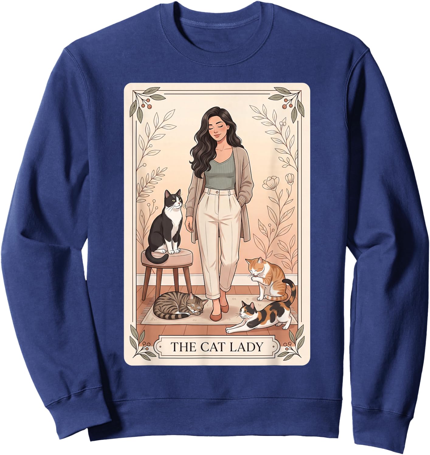 The Cat Lady – Witchy Gothic Tarot Cat Mom & Witch Cat Sweatshirt - Sweatshirt | Navy