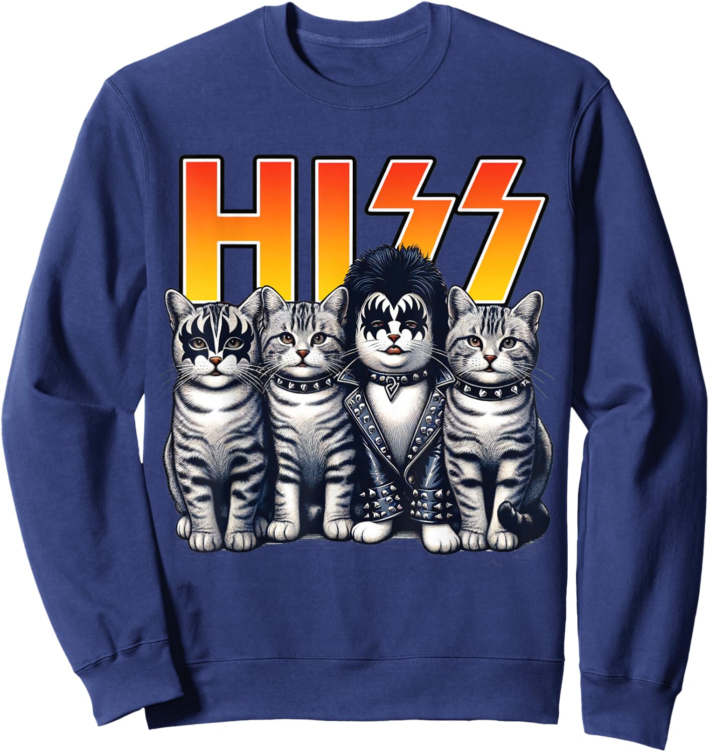 Cute Hiss Cats Rock Kittens Kitty Rocking Music Cat Lovers Sweatshirt - Sweatshirt | Navy