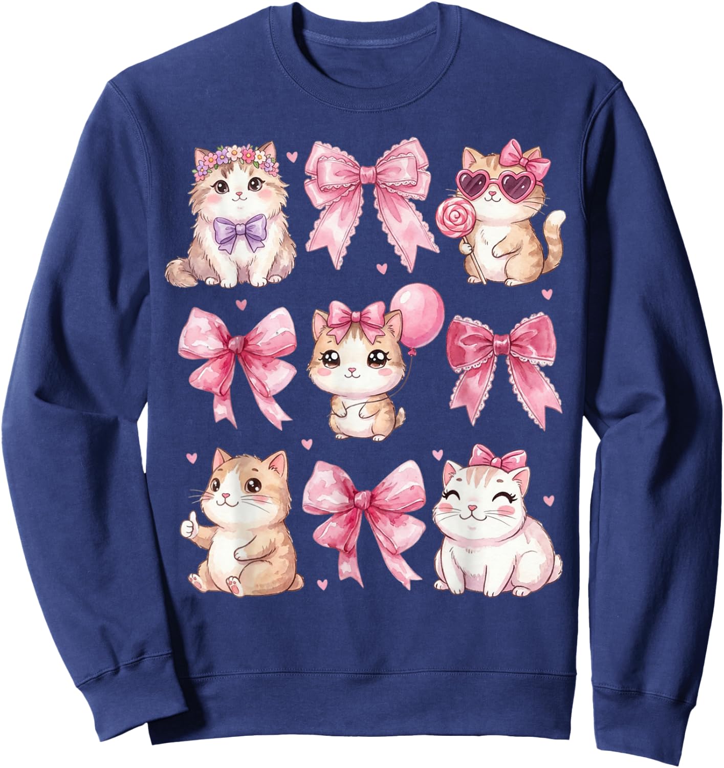 Cute Kitty Ribbon Coquette Bow Aesthetic Cat Lover Sweatshirt - Sweatshirt | Navy