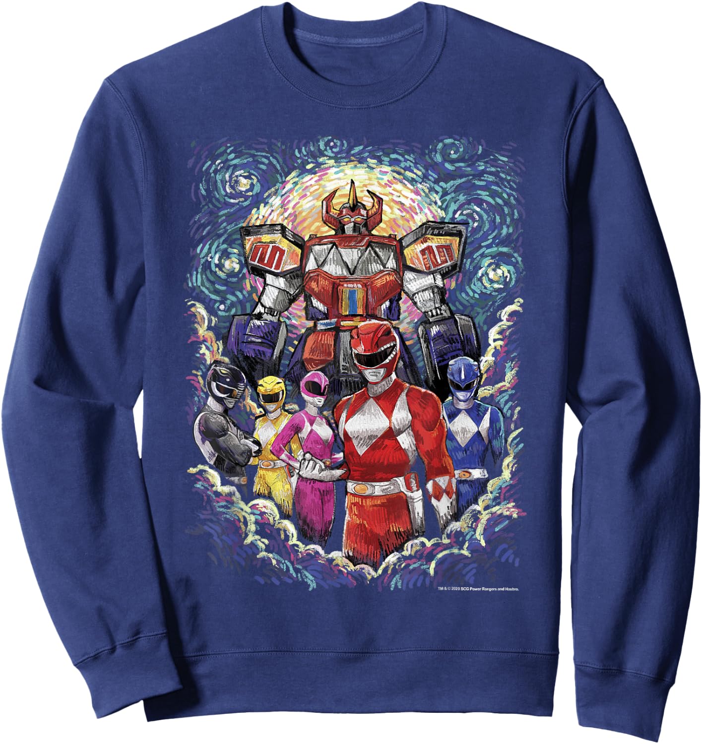 Power Rangers Mighty Morphin' Megazord Starry Night Poster Sweatshirt - Sweatshirt | Navy