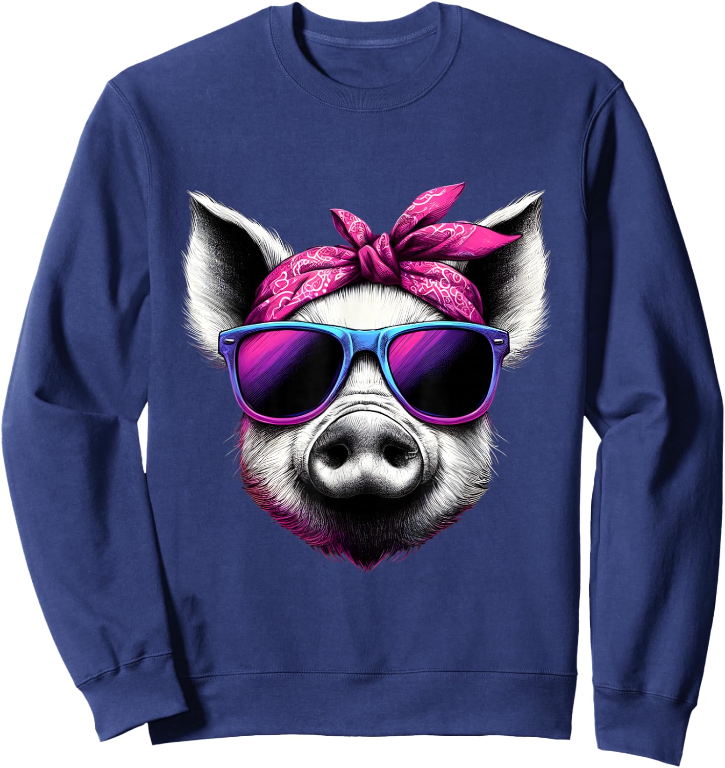 Pig Wearing A Pink Bandana Headband And Sunglasses Sweatshirt - Sweatshirt | Navy
