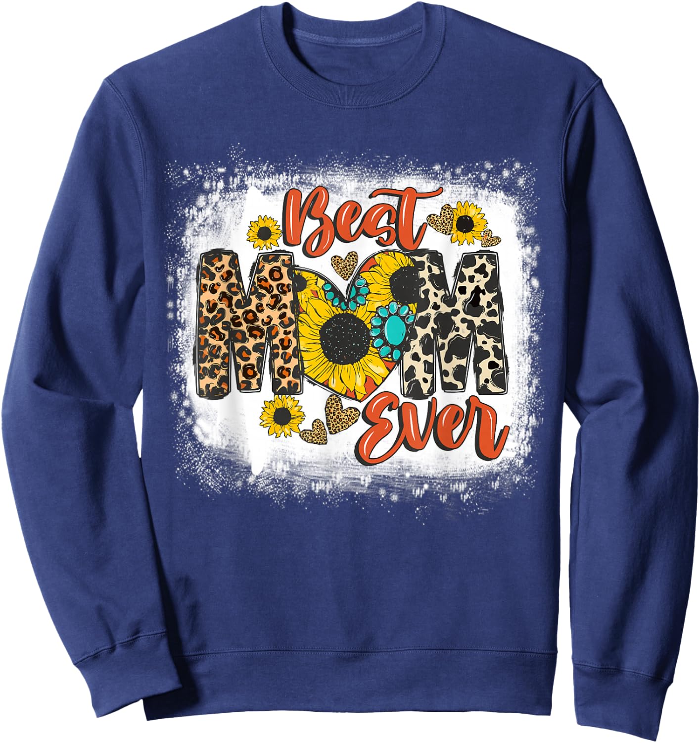 Best Mom Ever Sunflower Leopard Happy Mother's Day Sweatshirt - Sweatshirt | Navy