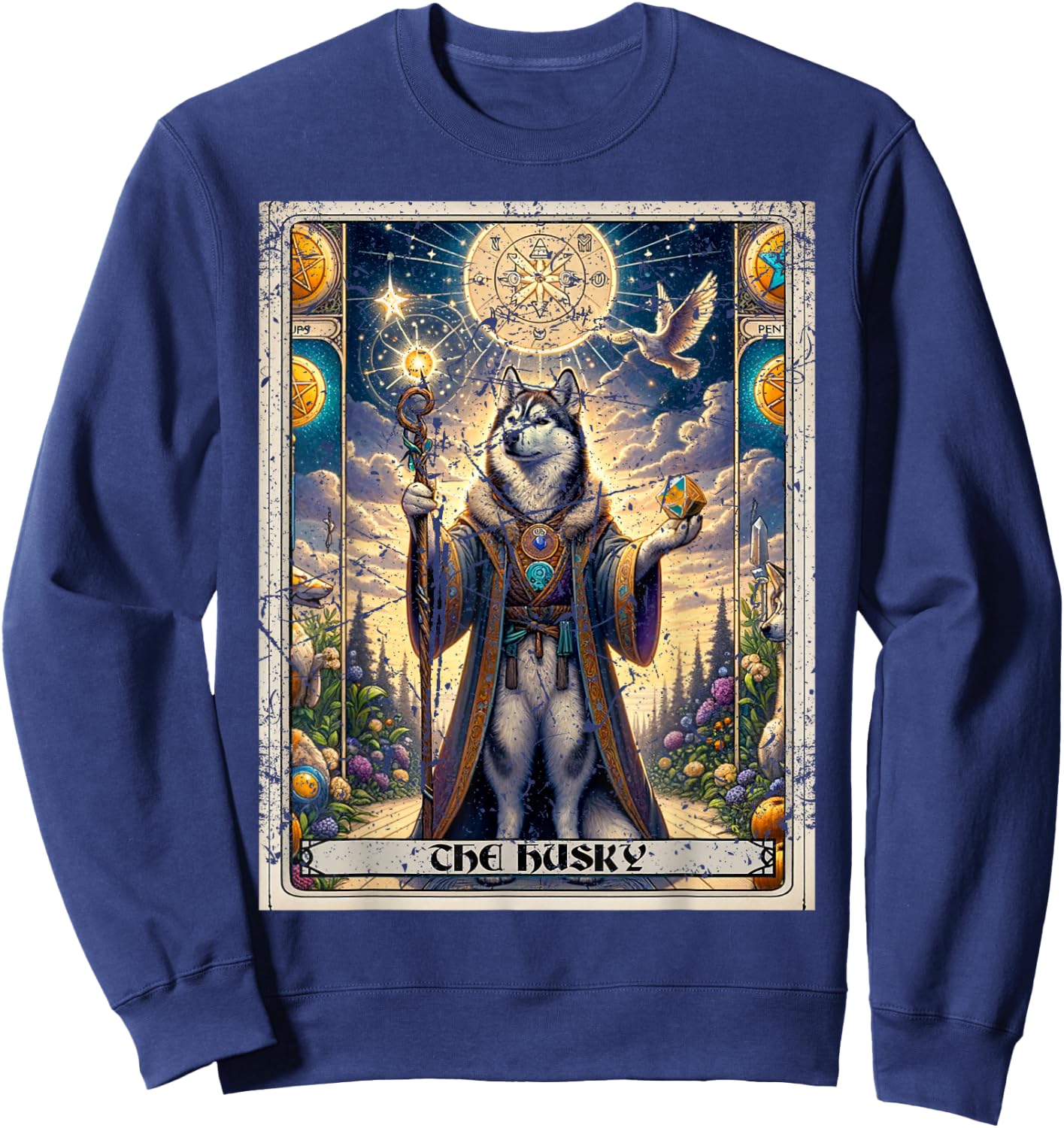 Dog Tarot Card Magician Boho Dark Academia Siberian Husky Sweatshirt - Sweatshirt | Navy