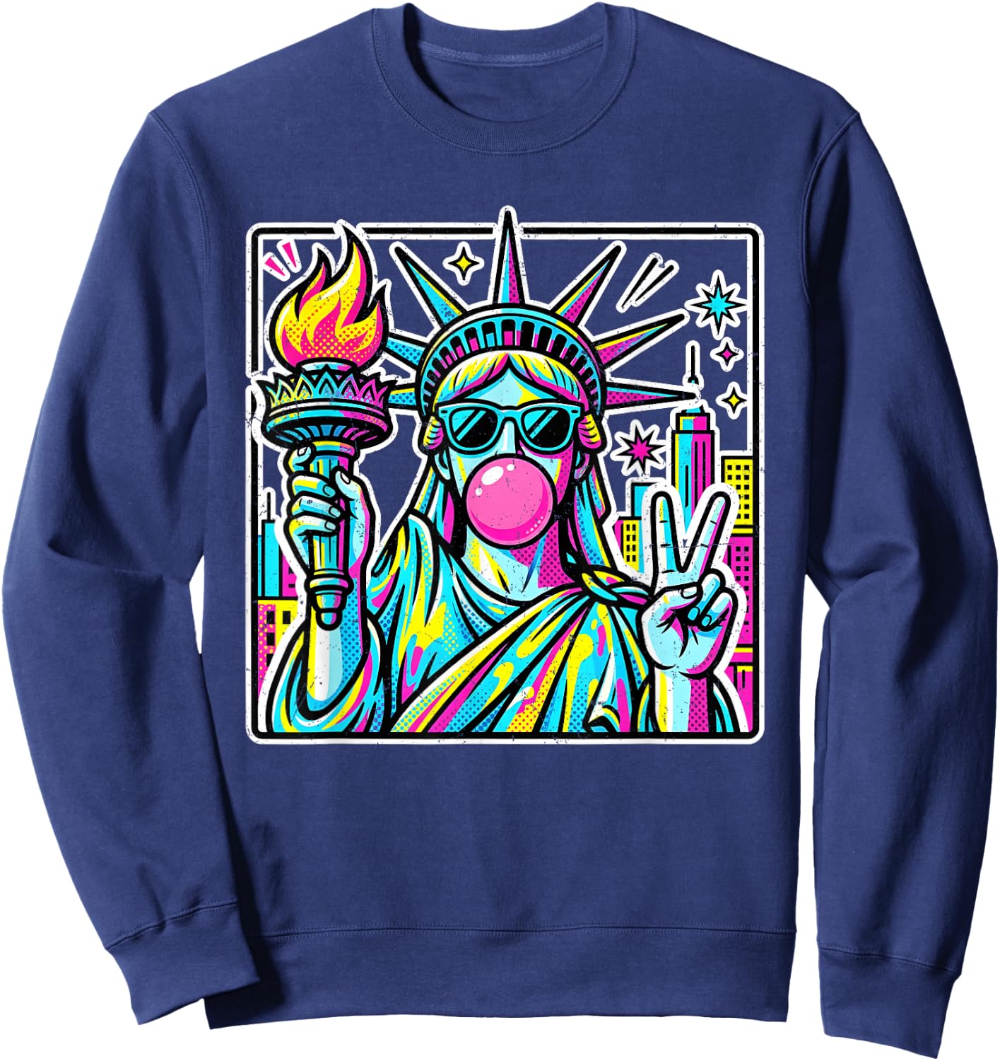 Retro Statue of Liberty Costume Kids Men Women Y2K Boys Girl Sweatshirt - Sweatshirt | Navy
