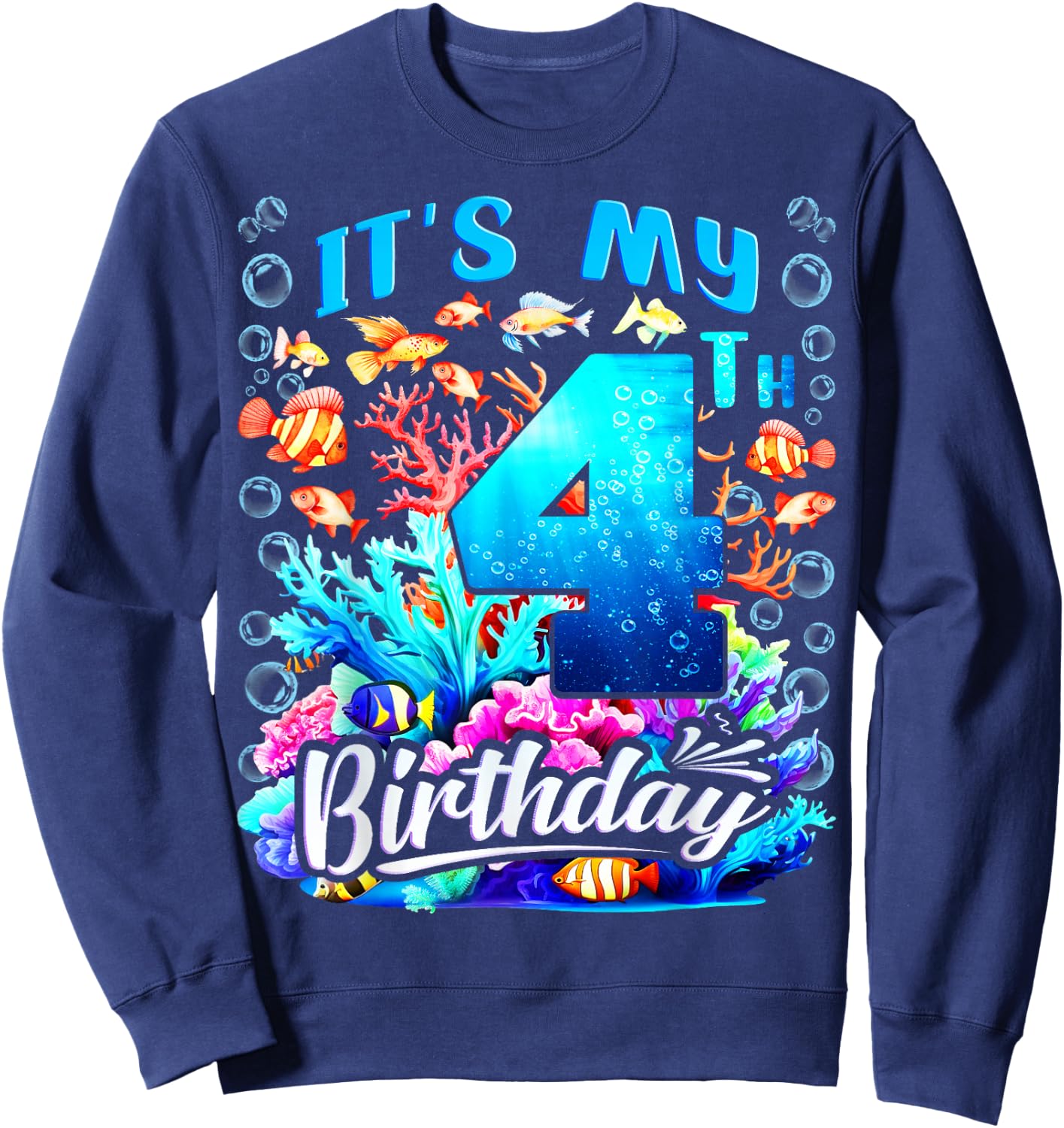 It's My 4th Birthday Boy Sea Fish Ocean Animals Aquarium Sweatshirt - Sweatshirt | Navy