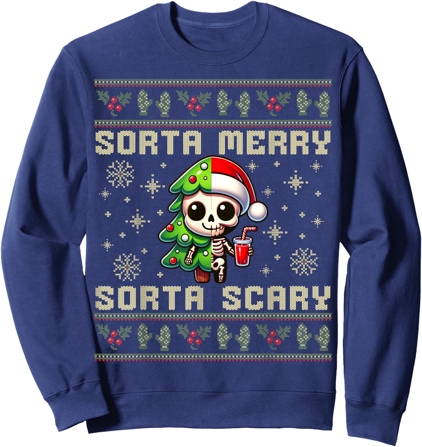 Funny Christmas Sorta Merry Sorta Scary Skeleton Xmas Men Sweatshirt - Sweatshirt | Navy