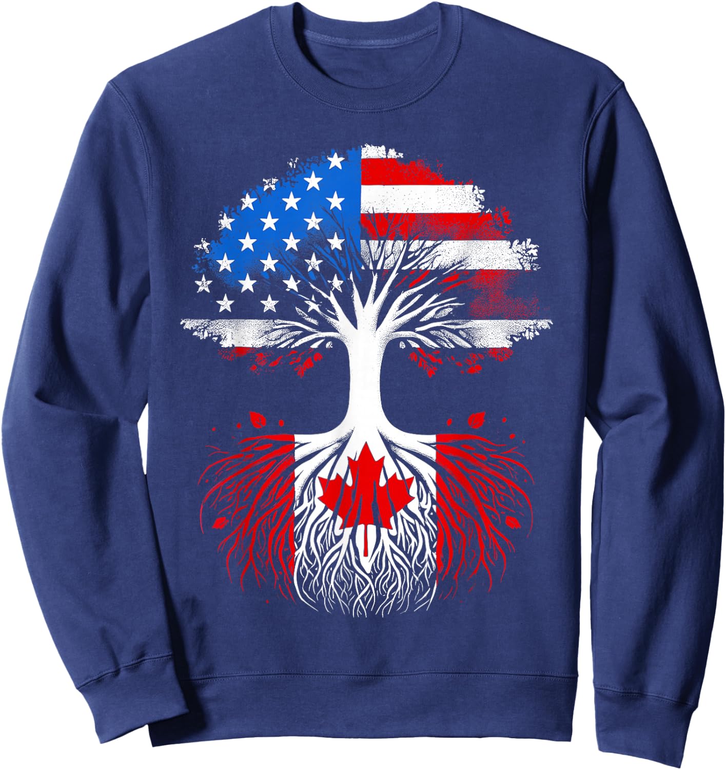 Canadian Roots USA American Grown Canada Flag Maple Leaf Sweatshirt - Sweatshirt | Navy