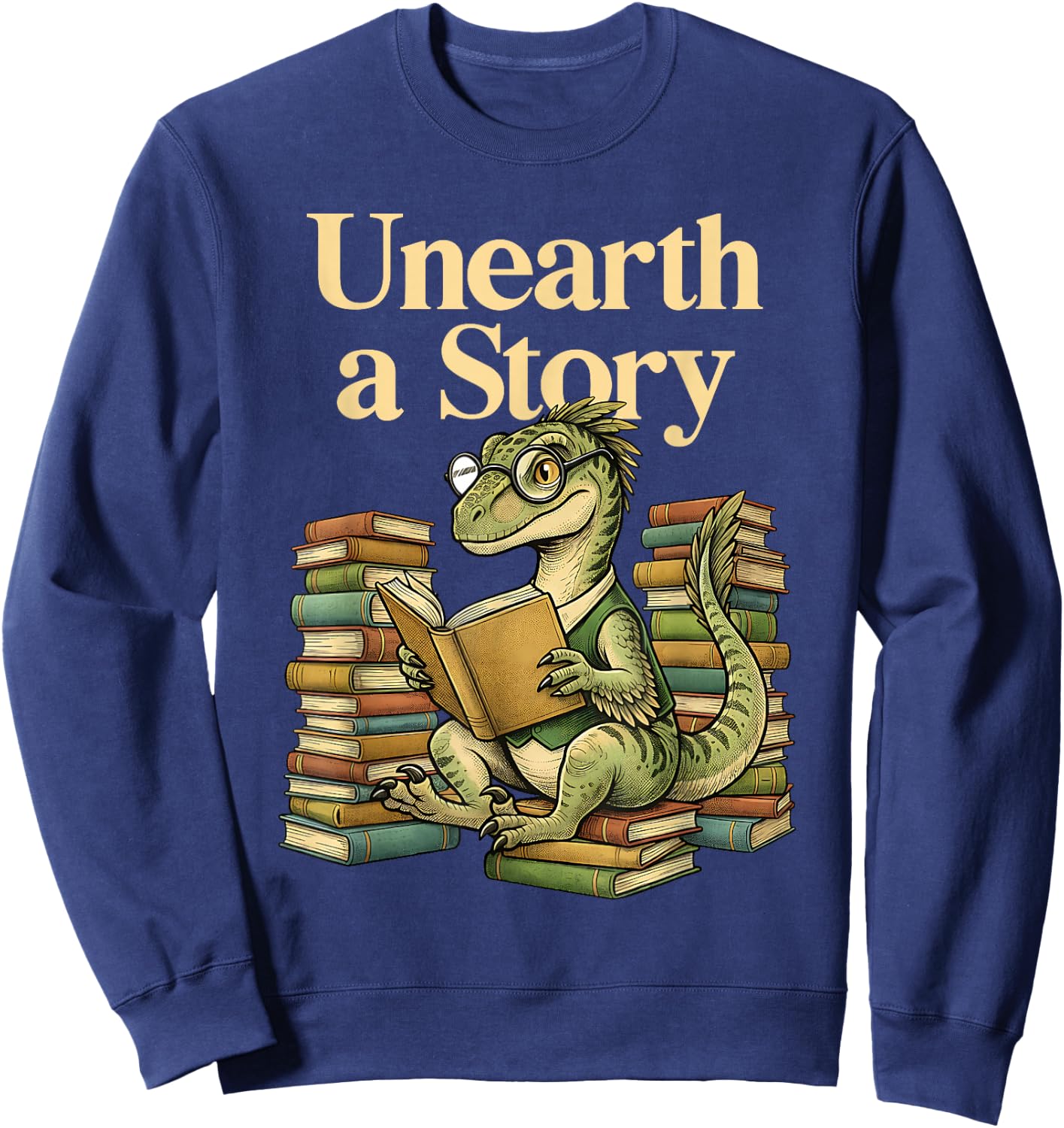 Unearth A Story Summer Reading 2026 Dinosaur Book Floral Sweatshirt - Sweatshirt | Navy