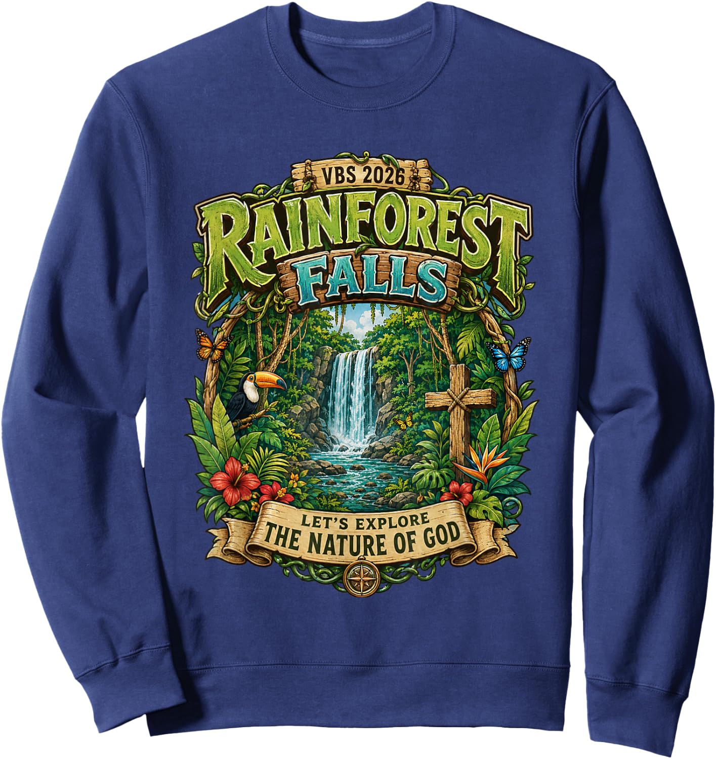 Rainforest.Falls VBS 2026.Jesus Faith Bible Verse Outfit Sweatshirt - Sweatshirt | Navy