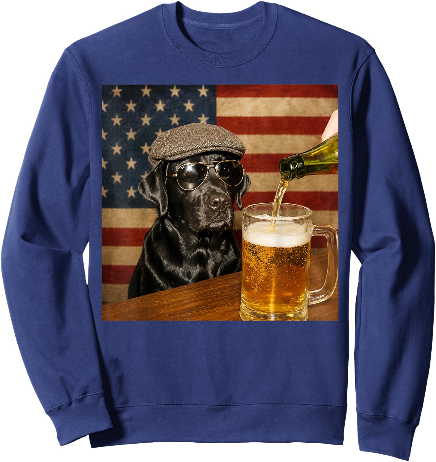 Black Lab Drinking Beer Funny Dog Glasses with Hat Meme Sweatshirt - Sweatshirt | Navy