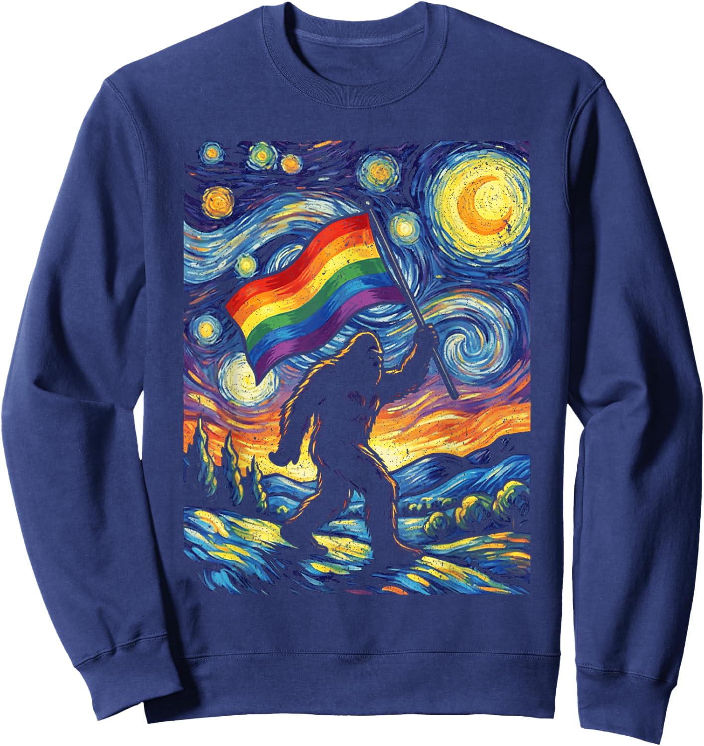 Bigfoot Starry Night Sasquatch Gay Pride LGBT Support Sweatshirt - Sweatshirt | Navy