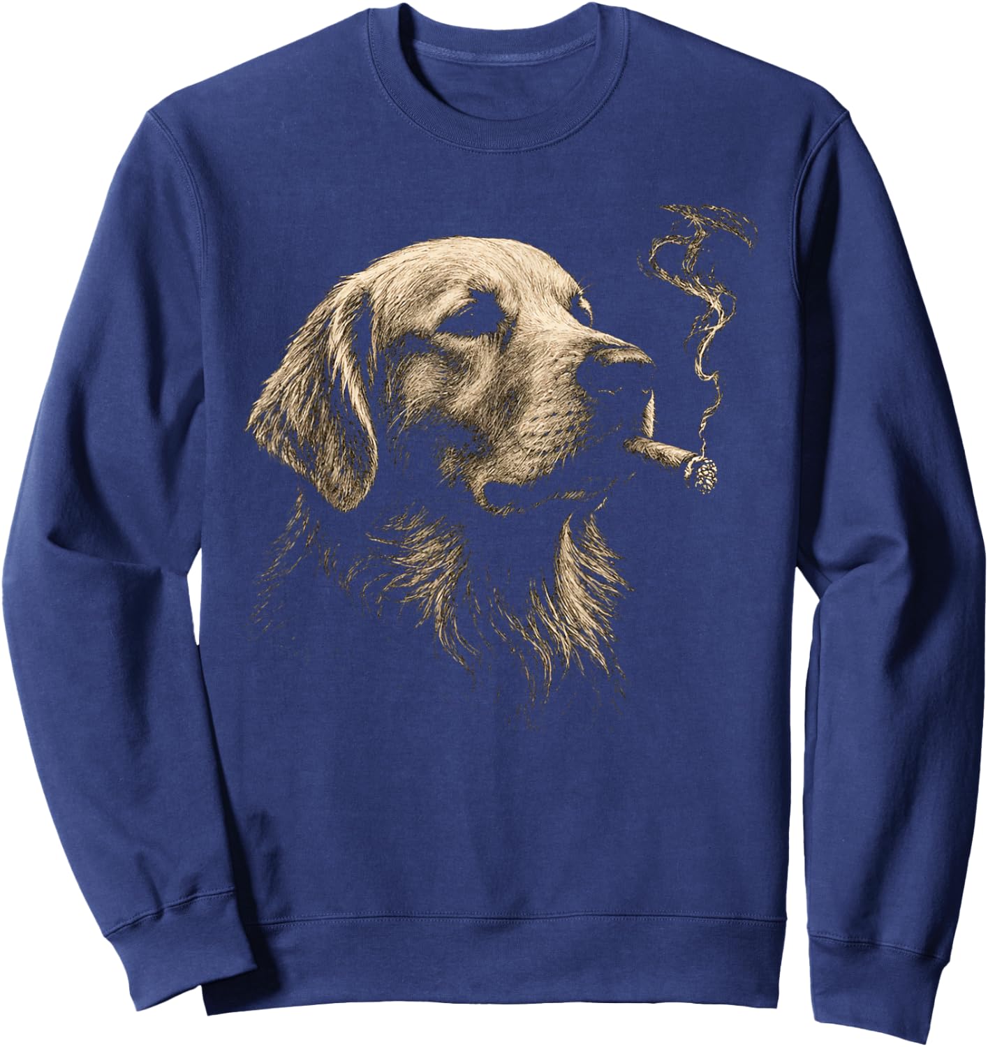 Golden Retriever Smoking Cigar Funny Dog Lover Vintage Sweatshirt - Sweatshirt | Navy