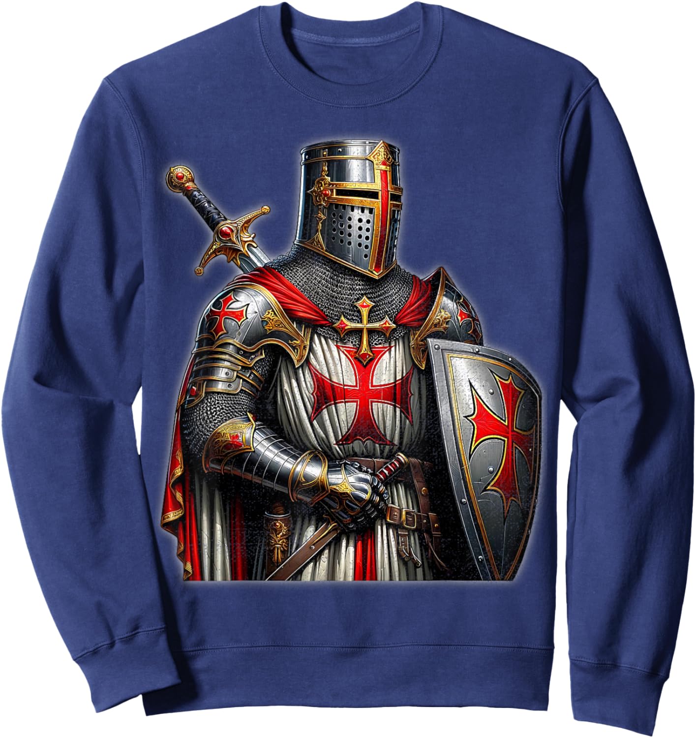 A Warrior of Christ Knights Templar Cross Aged Man , Black Sweatshirt - Sweatshirt | Navy