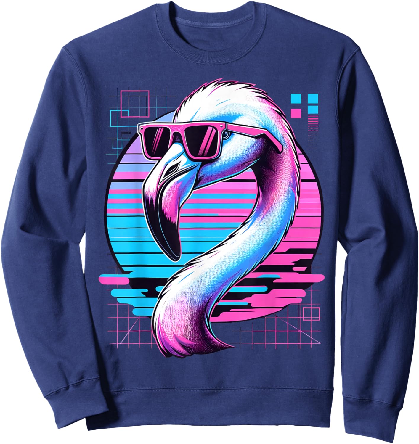 Men's Women's and Children's Vintage Retro Flamingo Lovers , black Sweatshirt - Sweatshirt | Navy