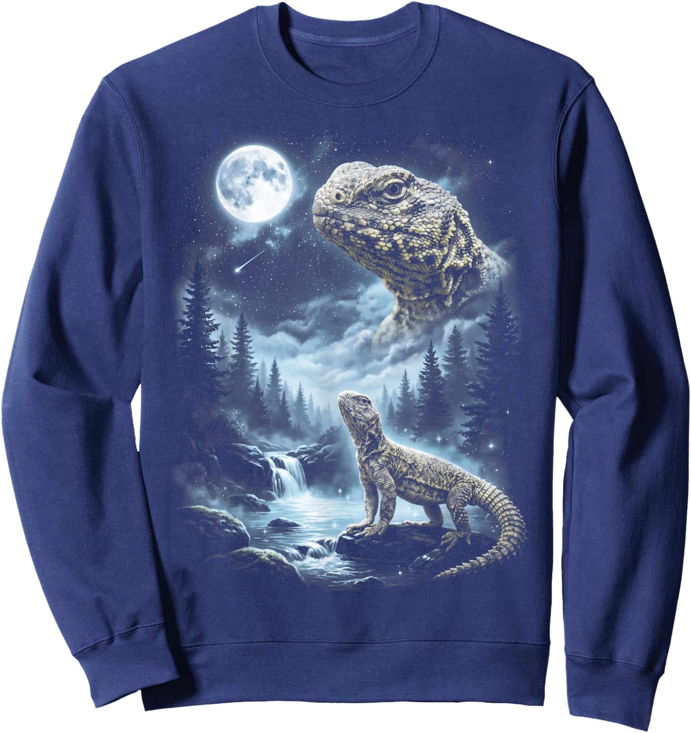 Uromastyx Howling at Moon 90's Retro Lizard Sweatshirt - Sweatshirt | Navy