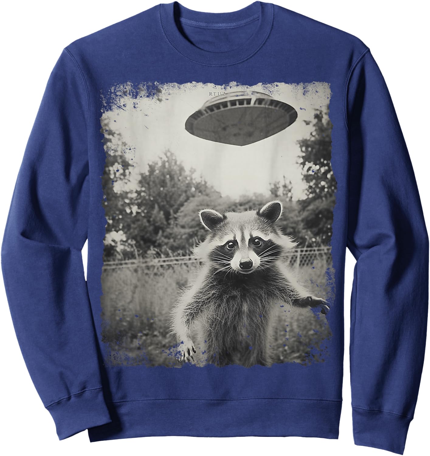 Vintage Hipster Retro Raccoon Streetwear Alien UFO Waschbär Sweatshirt - Sweatshirt | Navy