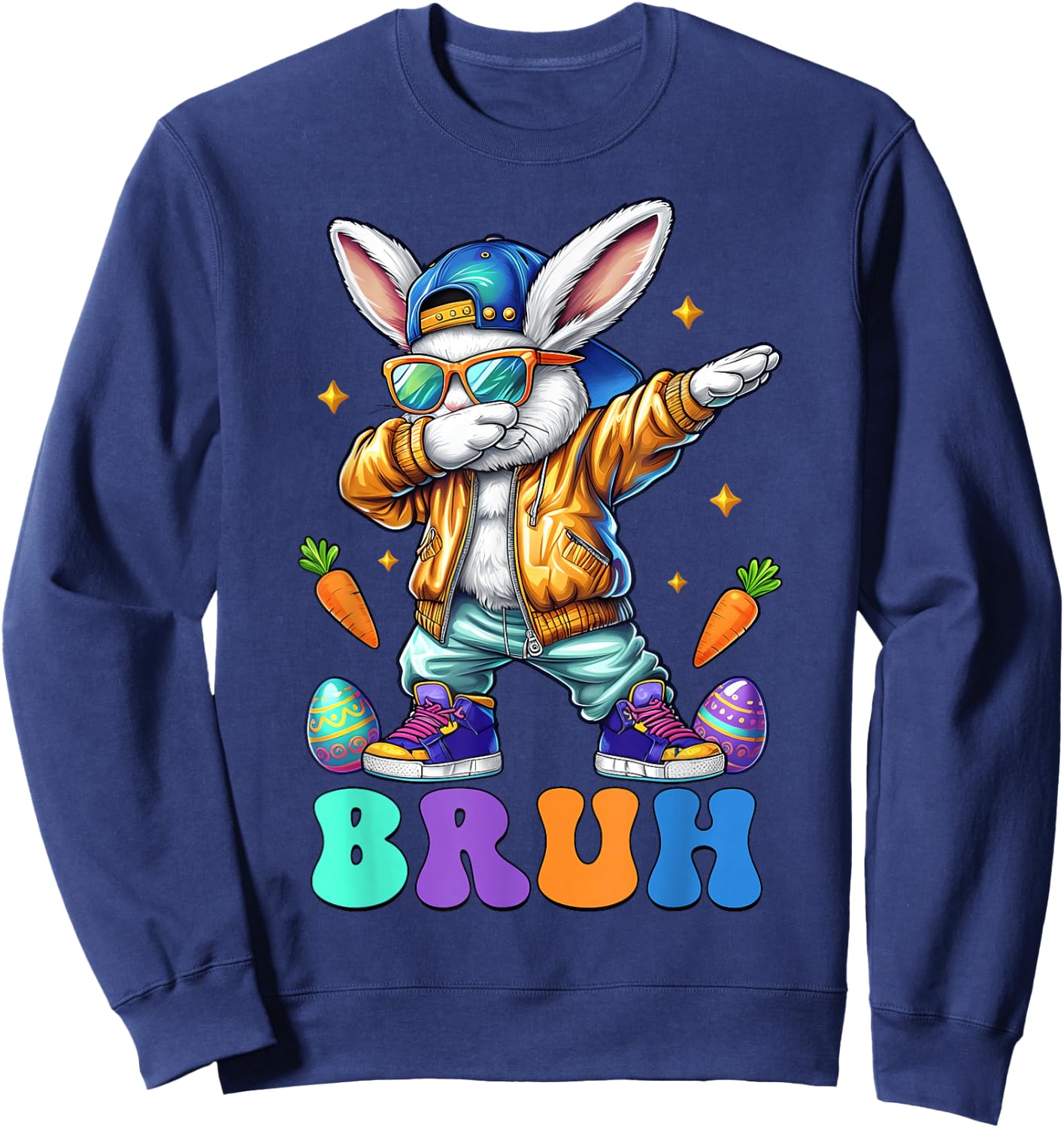 Happy Easter Day Dabbing Bunny Bruh Meme Bruh Boy Girl Kid Sweatshirt - Sweatshirt | Navy