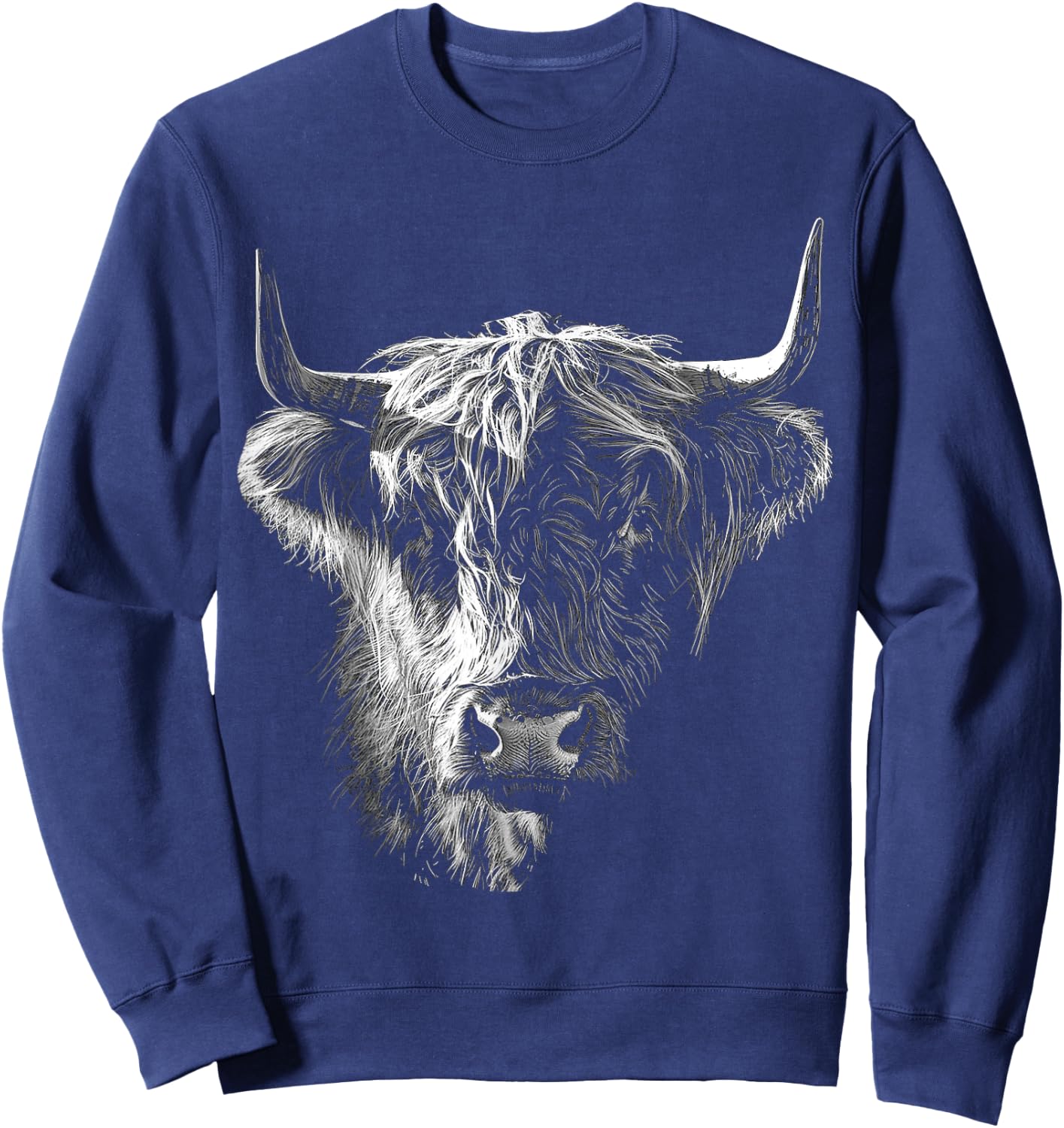 @n!mal Highland Cow Art Gesicht Tier Portrait Grafik Highland Cow für Tierliebhaber, Familien, Kinder - - Schwarz - S Sweatshirt - Sweatshirt | Navy