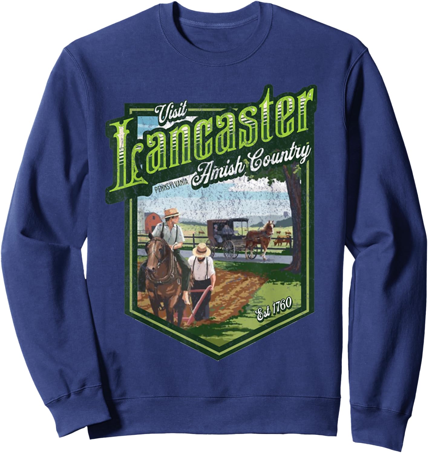 Visit Lancaster Pennsylvania Amish Country Est 1760 Logo Sweatshirt - Sweatshirt | Navy