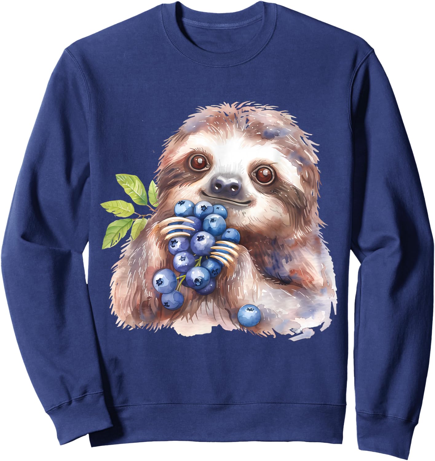Blueberry Sloth Watercolor Motif Blueberries Animal Art Sweatshirt - Sweatshirt | Navy